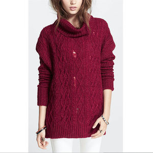 FREE PEOPLE Complex Cable Knit Cowl Neck Sweater S